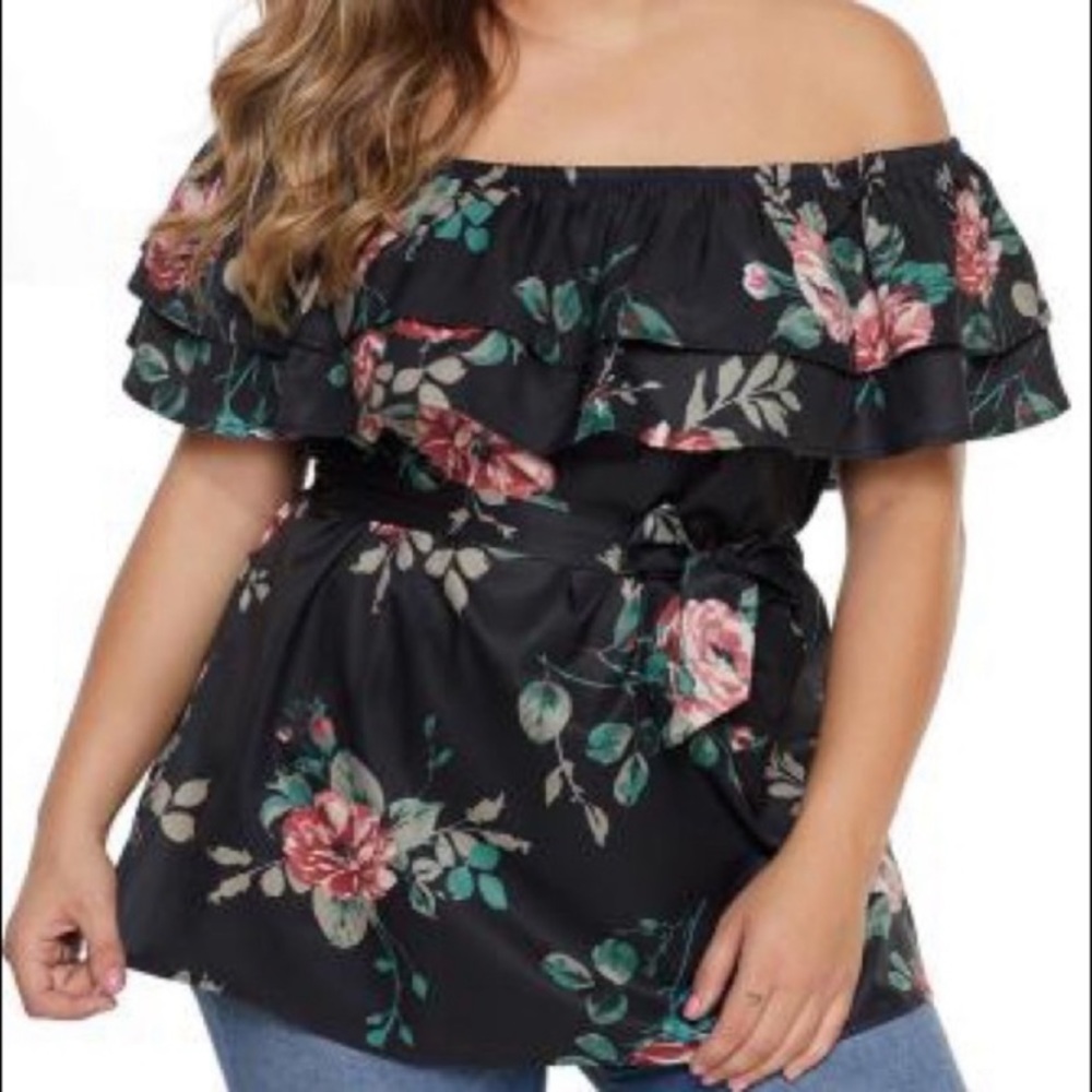 New Black Floral Off the Shoulder Top in Plus Sizes